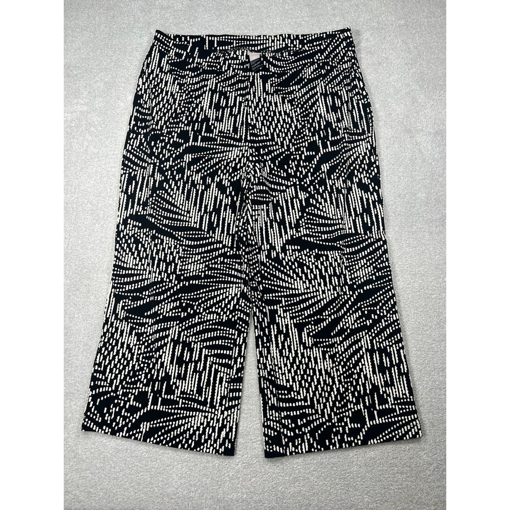 Chicos Travelers Wide Leg Crop Pants Black White Abstract Print Size 3 US 16/18